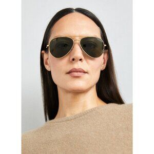 Ray-Ban Aviator Classic Sunglasses Polished Arista Gold Frame Green Tinted Lens